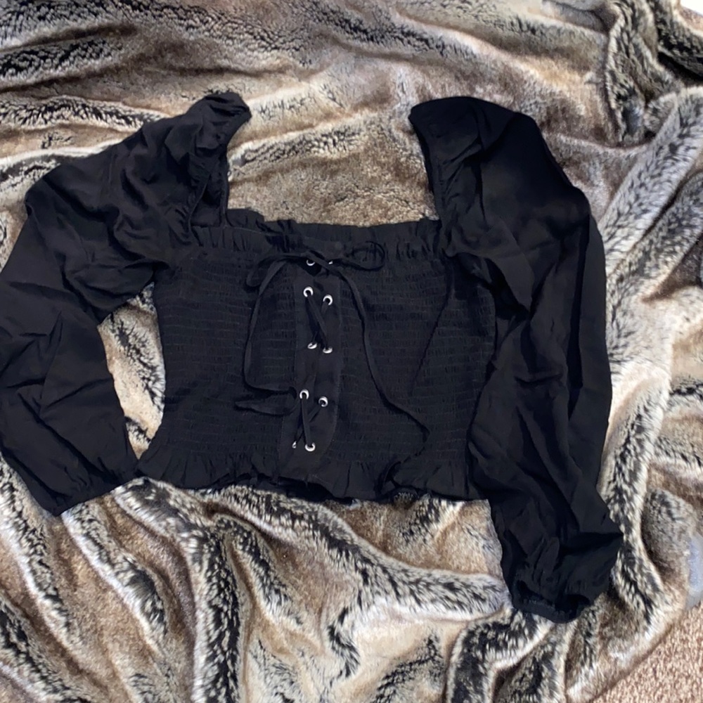 Gothic black cropped lace up top
